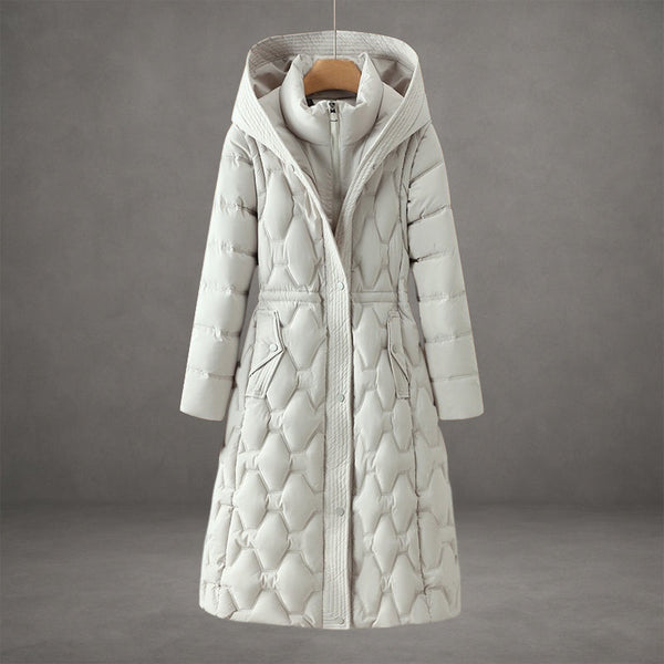 Cappotto imbottito lungo da donna con motivo trapuntato geometrico 2