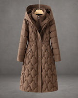 Cappotto imbottito lungo da donna con motivo trapuntato geometrico 3