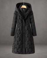 Cappotto imbottito lungo da donna con motivo trapuntato geometrico 4