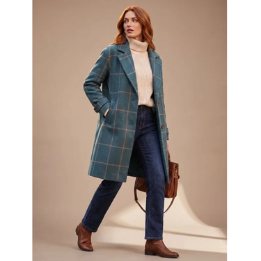 Cappotto lungo da donna a quadri con colletto a revers 4