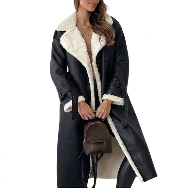 Cappotto lungo da donna in materiale sintetico con fodera in teddy 1