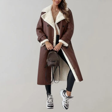 Cappotto lungo da donna in materiale sintetico con fodera in teddy 10