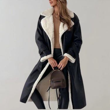 Cappotto lungo da donna in materiale sintetico con fodera in teddy 2