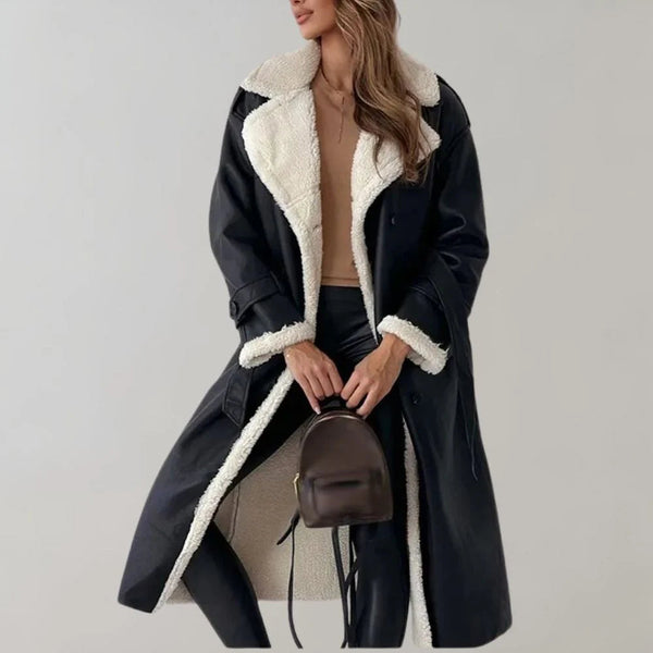 Cappotto lungo da donna in materiale sintetico con fodera in teddy 2