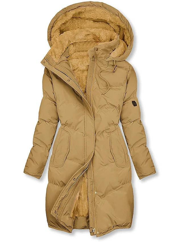 Cappotto lungo imbottito da donna con fodera in pelliccia sintetica 1