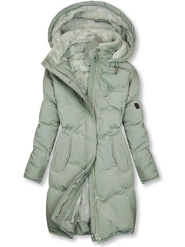Cappotto lungo imbottito da donna con fodera in pelliccia sintetica 2
