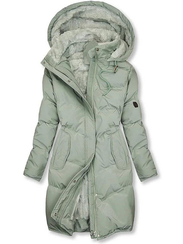 Cappotto lungo imbottito da donna con fodera in pelliccia sintetica 2