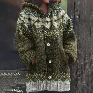 Cardigan con cappuccio da donna con motivo Fair Isle 3