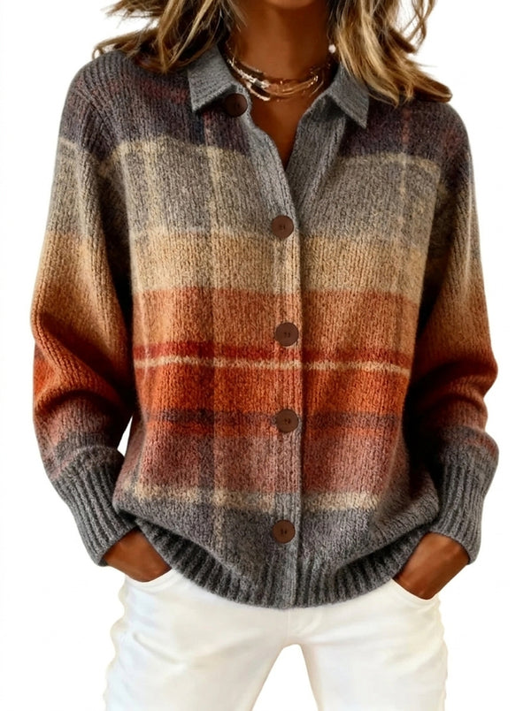 Cardigan da donna in maglia a quadri con bottoni 1