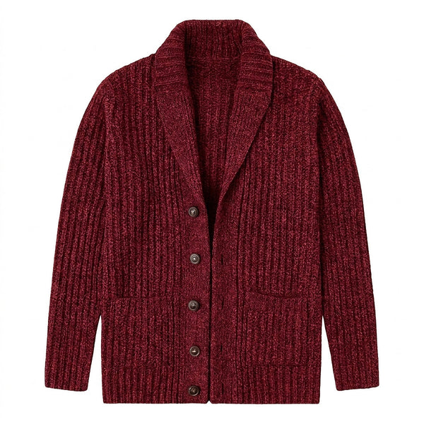 Cardigan da uomo a coste con collo a scialle 1