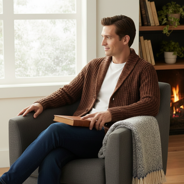 Cardigan da uomo a coste con collo a scialle 12