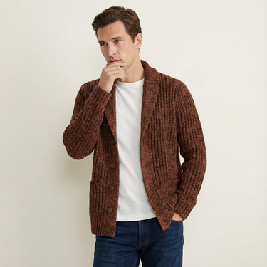 Cardigan da uomo a coste con collo a scialle 4