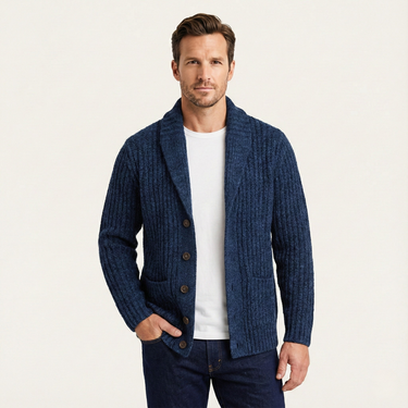 Cardigan da uomo a coste con collo a scialle 8