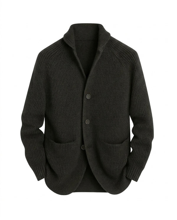 Cardigan da uomo in maglia a coste con collo a scialle 1