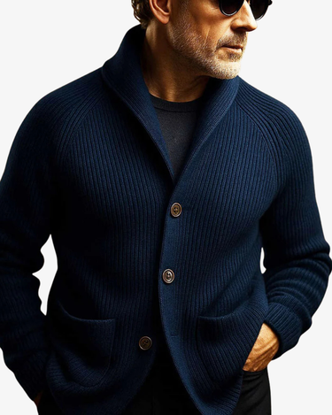 Cardigan da uomo in maglia a coste con collo a scialle 10