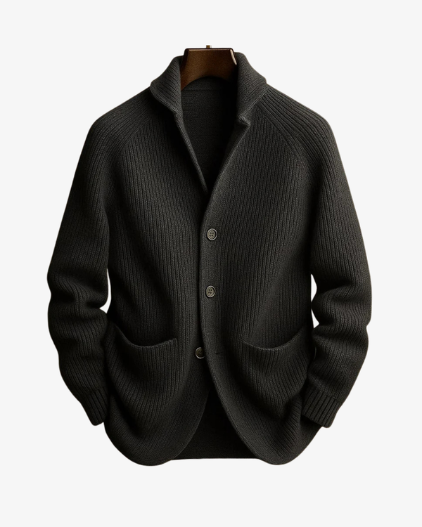 Cardigan da uomo in maglia a coste con collo a scialle 2