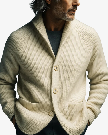 Cardigan da uomo in maglia a coste con collo a scialle 9