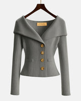 Cardigan in maglia a coste da donna con colletto risvoltato 11