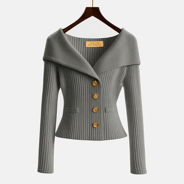 Cardigan in maglia a coste da donna con colletto risvoltato 11