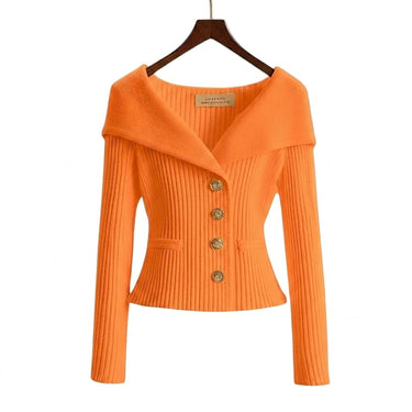 Cardigan in maglia a coste da donna con colletto risvoltato 4
