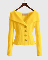 Cardigan in maglia a coste da donna con colletto risvoltato 5