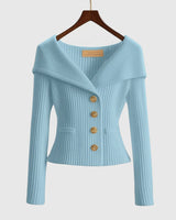 Cardigan in maglia a coste da donna con colletto risvoltato 7