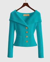 Cardigan in maglia a coste da donna con colletto risvoltato 8