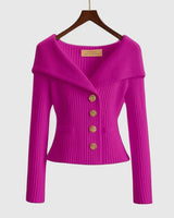 Cardigan in maglia a coste da donna con colletto risvoltato 9