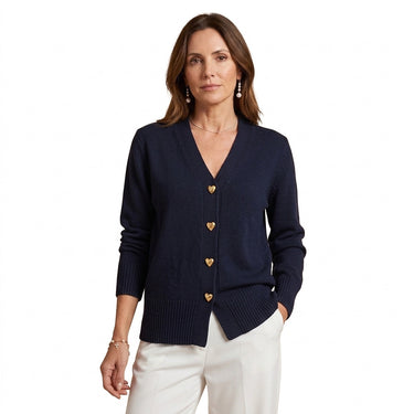 Cardigan in maglia con scollo a V e bottoni a cuore da donna 1