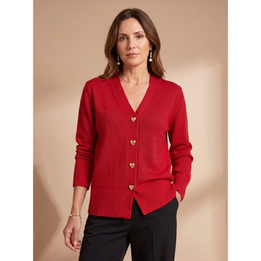 Cardigan in maglia con scollo a V e bottoni a cuore da donna 5