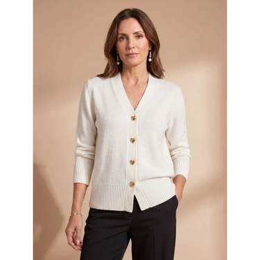 Cardigan in maglia con scollo a V e bottoni a cuore da donna 7