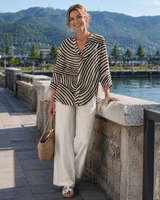 Completo Donna con Blusa a Righe e Pantaloni a Gamba Larga 2