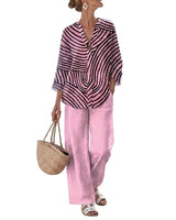 Completo Donna con Blusa a Righe e Pantaloni a Gamba Larga 5
