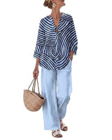 Completo Donna con Blusa a Righe e Pantaloni a Gamba Larga 6