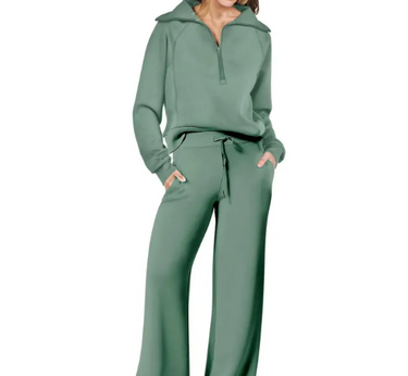 Completo Donna con Pullover a Zip e Pantaloni a Gamba Larga 6