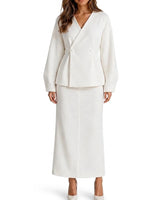 Completo coordinato da donna con blazer a peplo e gonna lunga 1