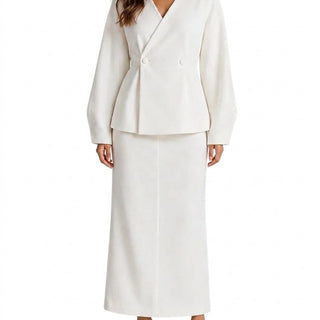Completo coordinato da donna con blazer a peplo e gonna lunga 1