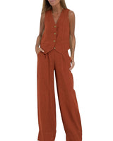 Completo da donna con gilet con bottoni e pantaloni a gamba larga 1
