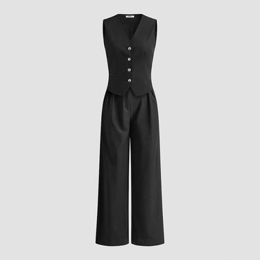 Completo da donna con gilet con bottoni e pantaloni a gamba larga 6