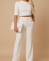 Completo da donna due pezzi con crop top a collo alto e pantaloni a gamba dritta 4