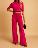 Completo da donna due pezzi con crop top a collo alto e pantaloni a gamba dritta 5