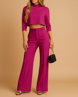 Completo da donna due pezzi con crop top a collo alto e pantaloni a gamba dritta 6