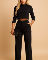 Completo da donna due pezzi con crop top a collo alto e pantaloni a gamba dritta 8