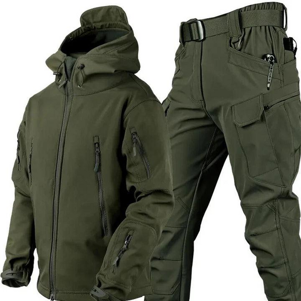 Completo giacca con cappuccio e pantaloni cargo da uomo 1
