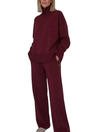 Completo in maglia a due pezzi con collo alto da donna 1