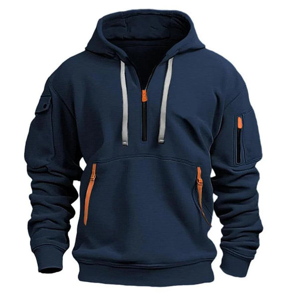 Felpa con cappuccio e mezza zip da uomo con tasche utility 2