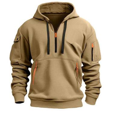 Felpa con cappuccio e mezza zip da uomo con tasche utility 3