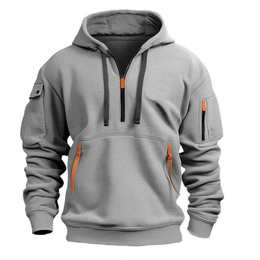 Felpa con cappuccio e mezza zip da uomo con tasche utility 5