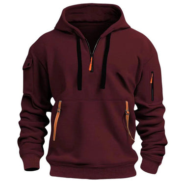 Felpa con cappuccio e mezza zip da uomo con tasche utility 6