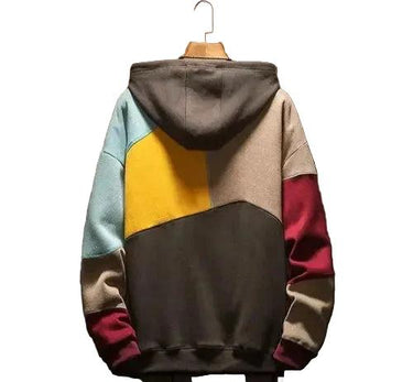 Felpa con cappuccio patchwork colorblock da uomo 2